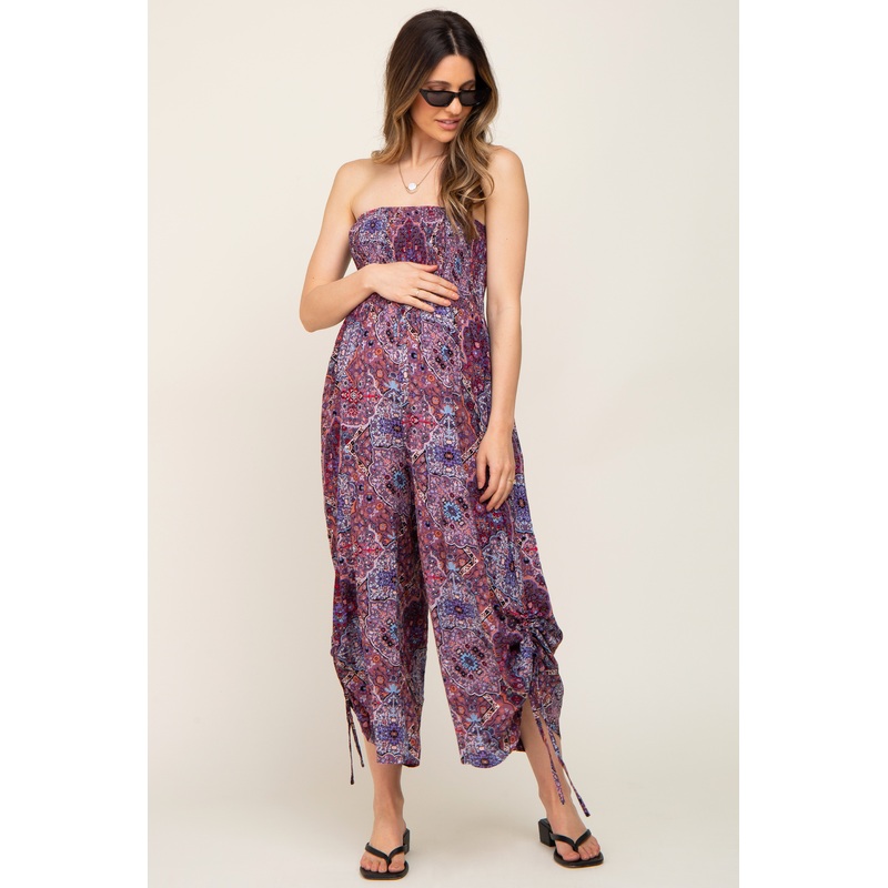 Violet Paisley Smocked Strapless Maternity Jumpsuit