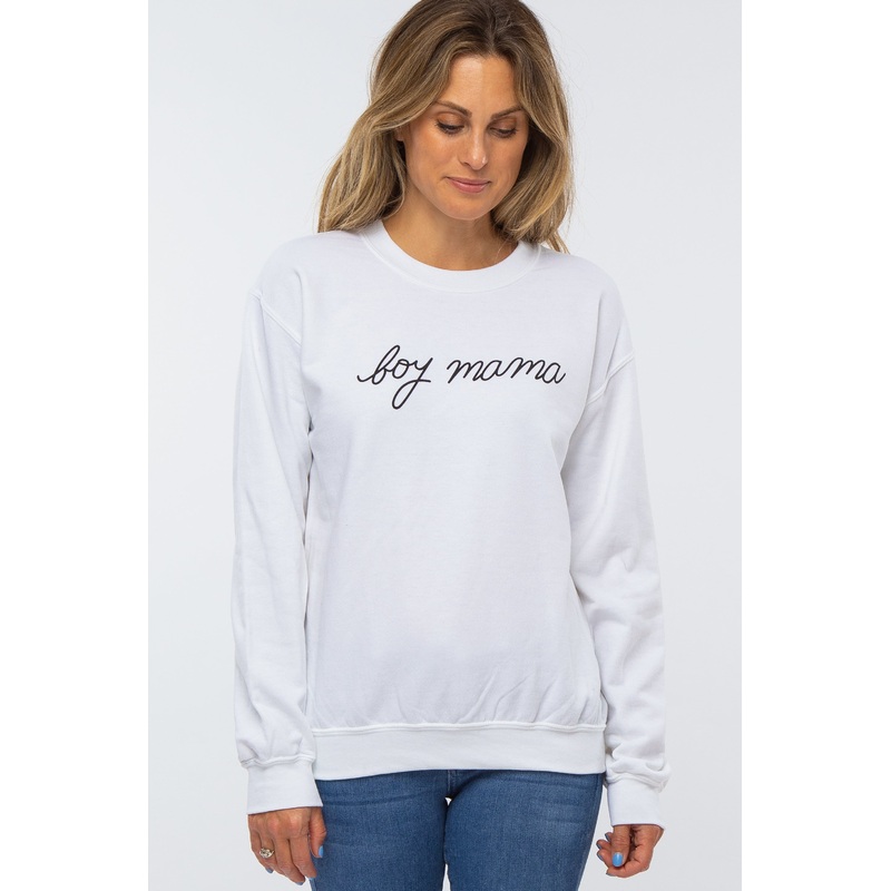 White"Boy Mama" Fleece Sweatshirt