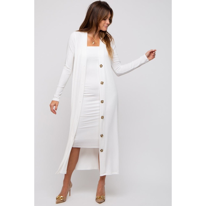 White Ribbed Dress Set