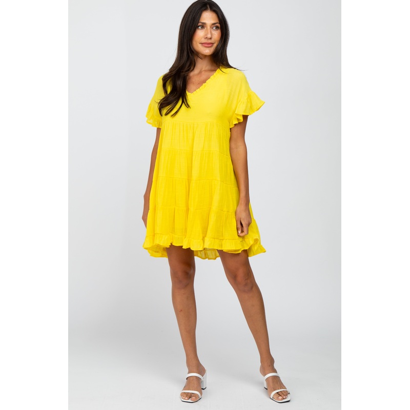 Yellow Tiered Ruffle Accent Dress