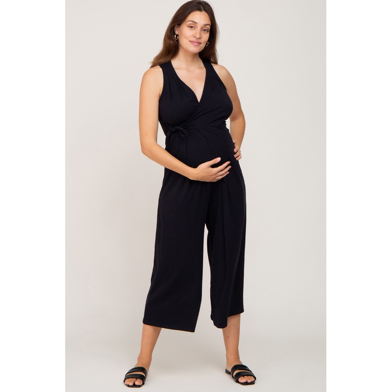 Black Sleeveless Flare Maternity Jumpsuit