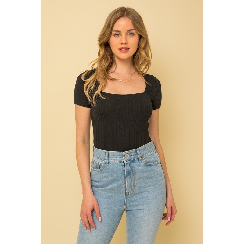 Black Square Neck Bodysuit