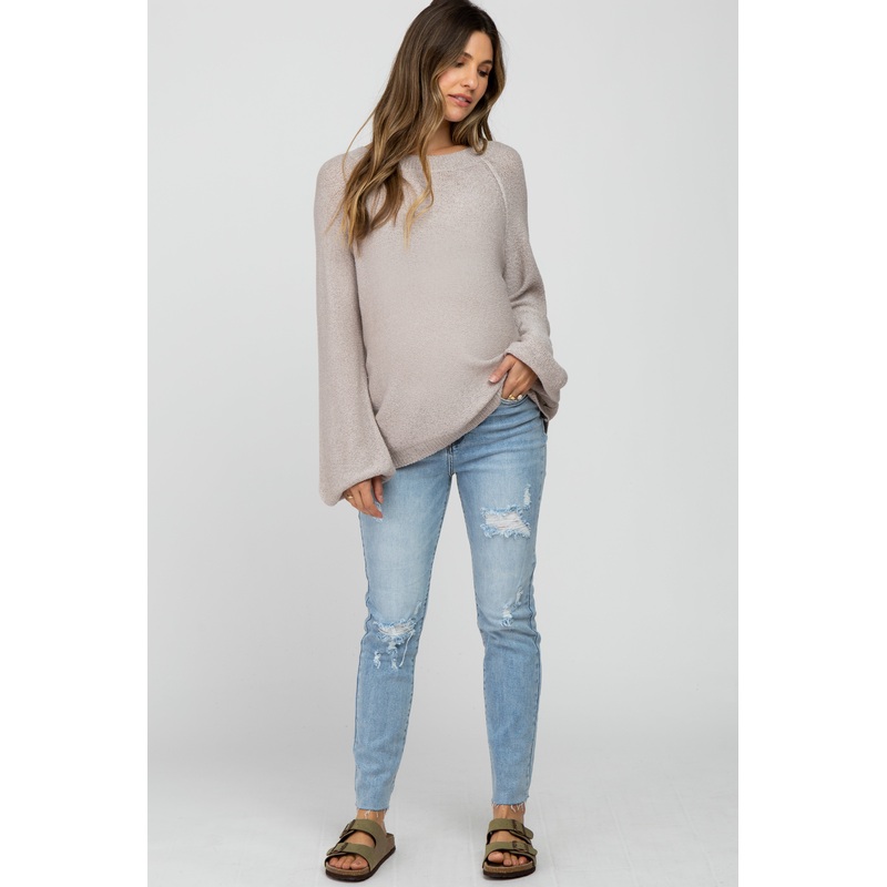 Light Blue Distressed Raw Hem Maternity Skinny Jeans