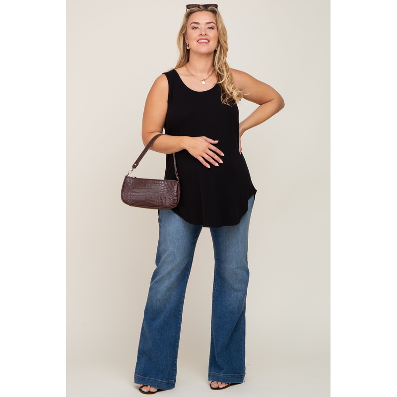 Navy Blue Flared Leg Maternity Plus Jeans