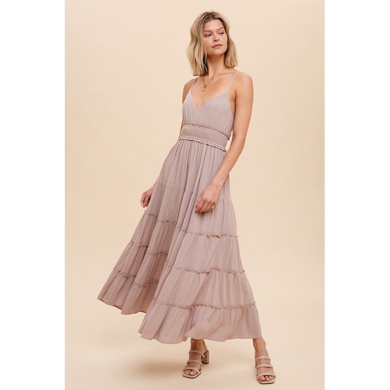 Beige Cross Tie Back Cami Maxi Dress