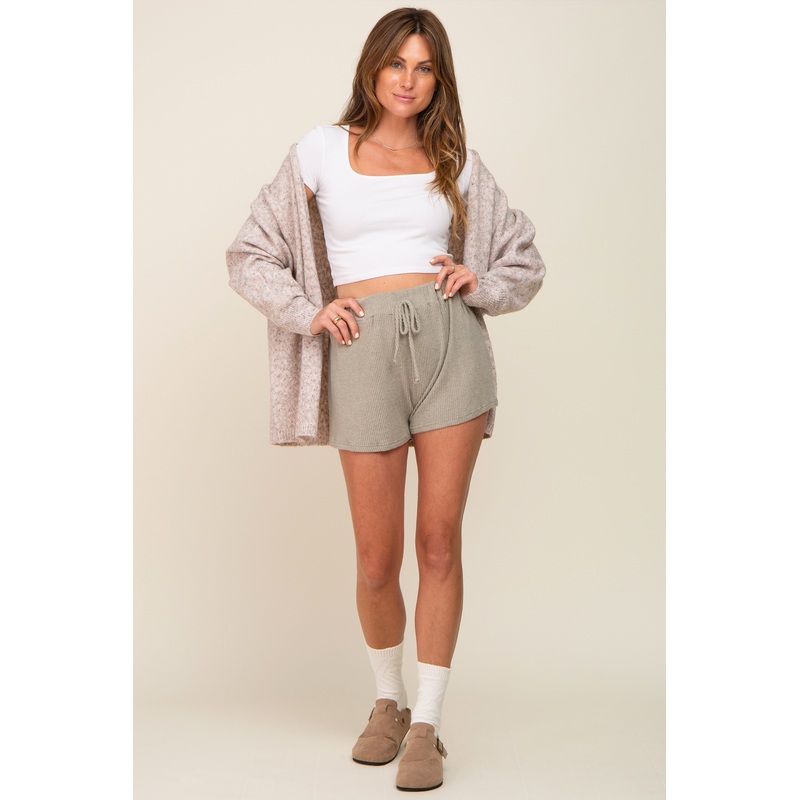Light Olive Ribbed Soft Knit Shorts