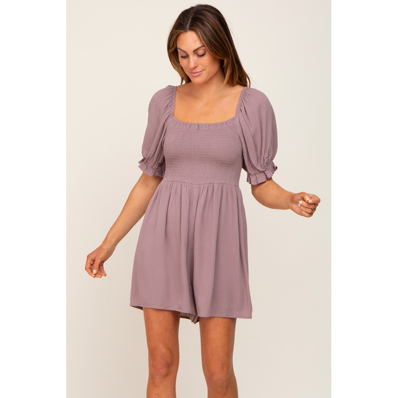Mocha Smocked Puff Sleeve Romper