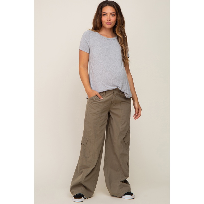 Olive Cargo Elastic Waist Maternity Pants