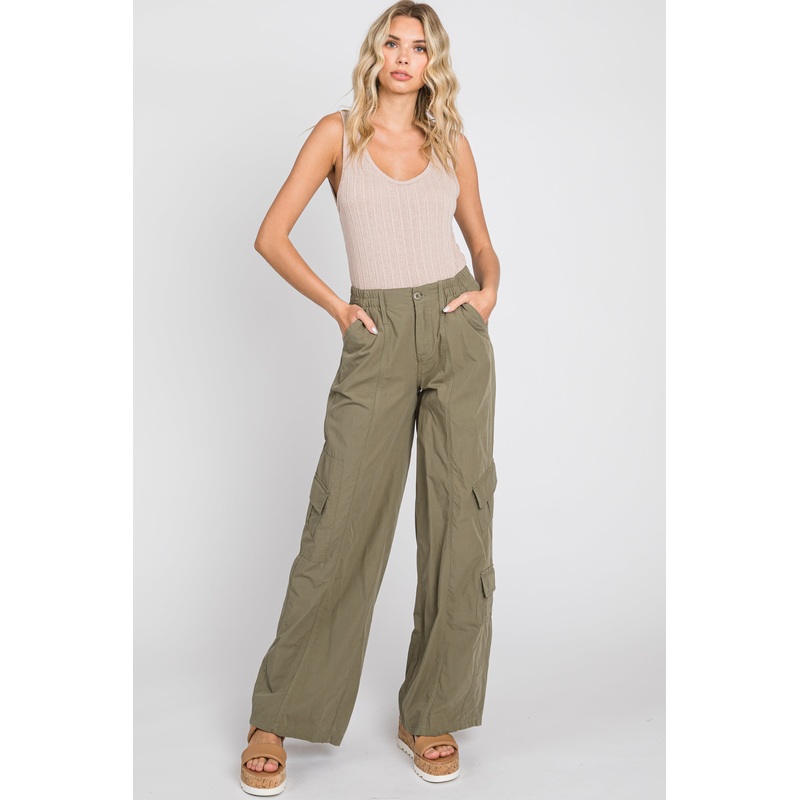 Olive Cargo Elastic Waist Pants