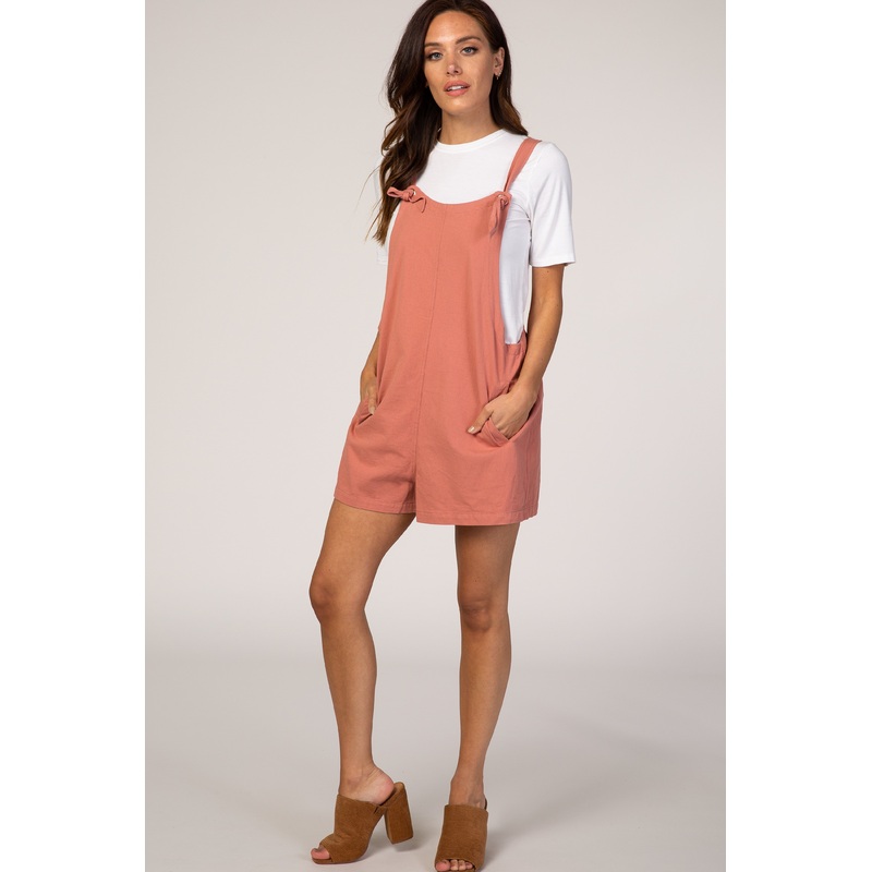 Pink Adjustable Strap Short Overalls