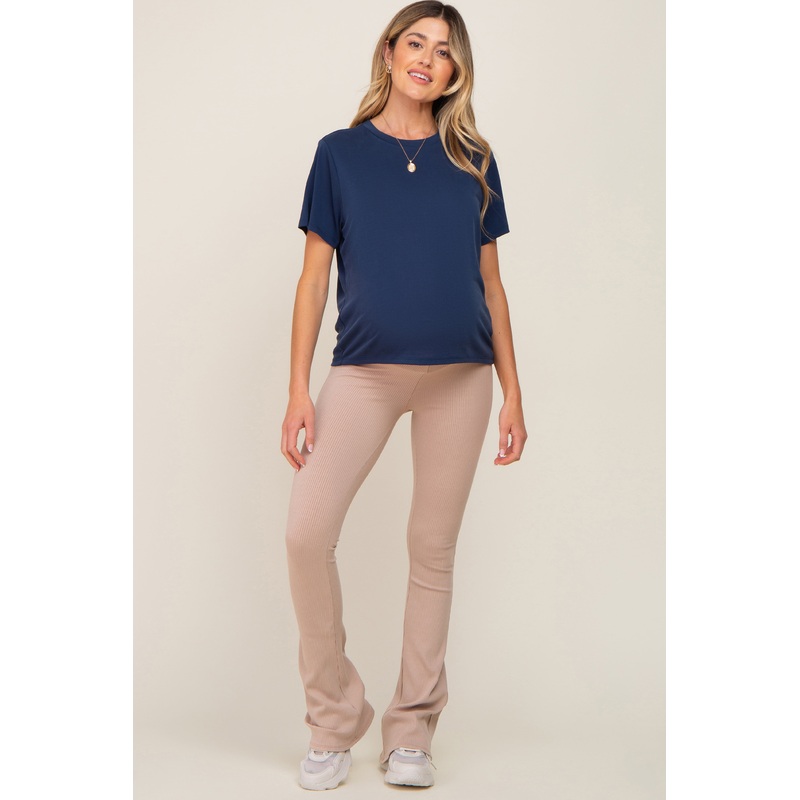 Taupe Rib Knit Flare Matenrity Leggings