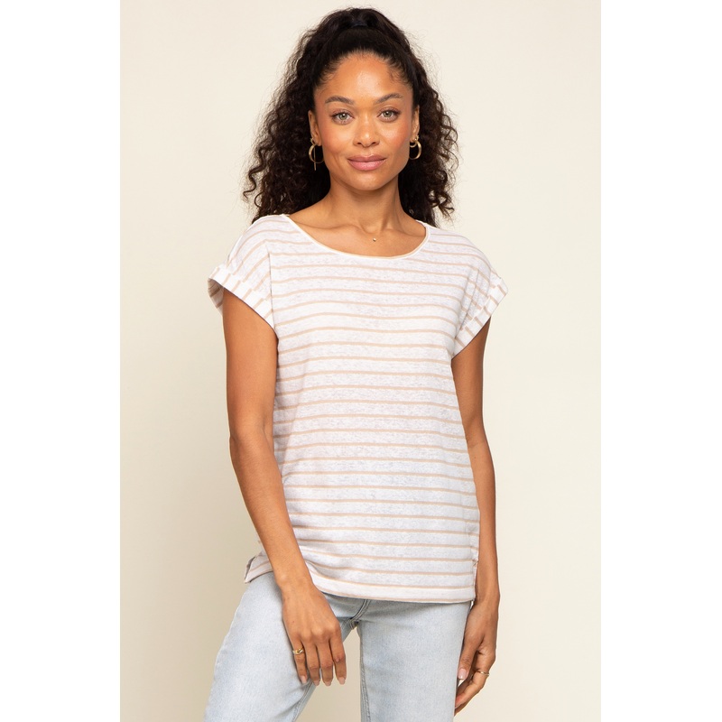 Beige Striped Cutout Back Top