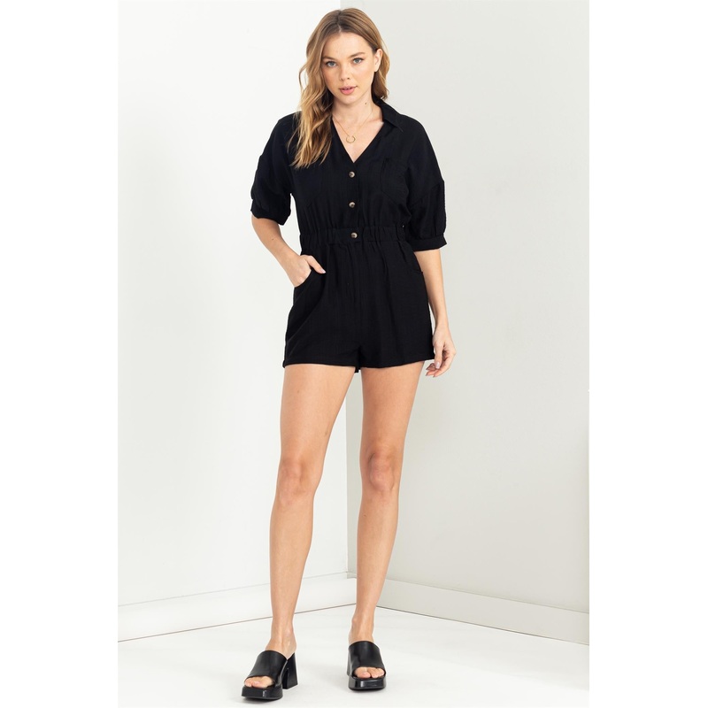 Black Button-Front Romper