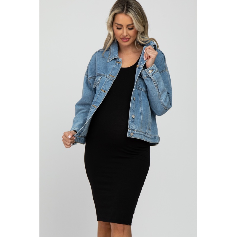 Blue Basic Maternity Denim Jacket
