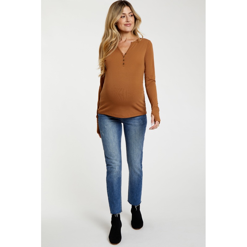 Blue Slightly Distressed Raw Hem Maternity Jeans