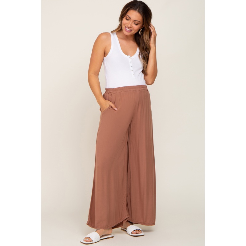 Camel Wide Leg Lightweight Maternity Pants