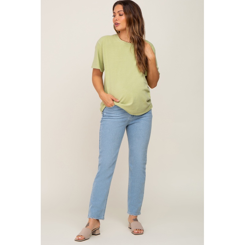 Light Wash Skinny Straight Cropped Maternity Jeans
