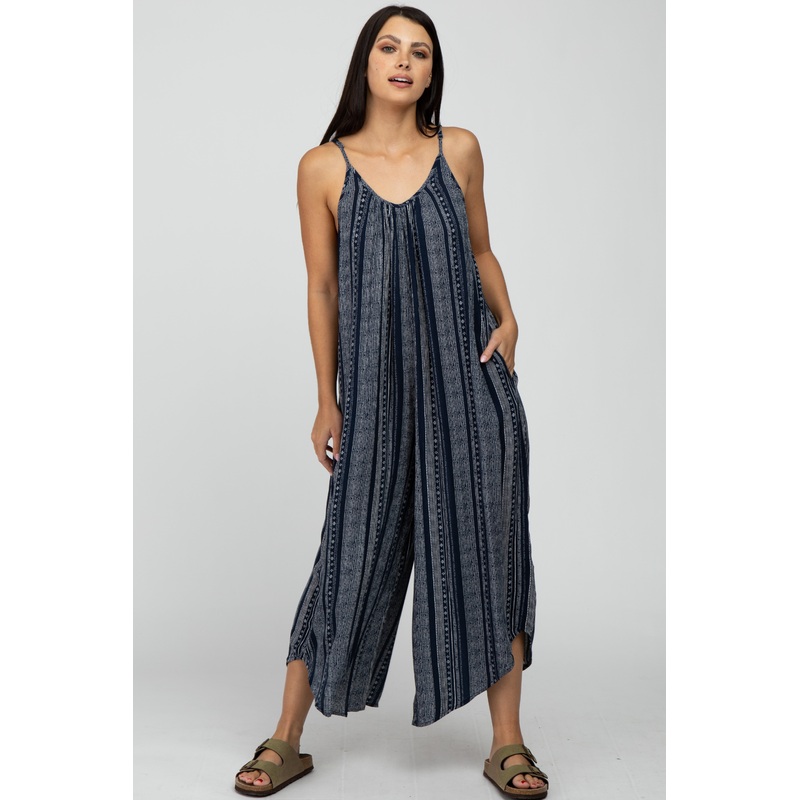 Navy Blue Printed Stripe Jumpsuit