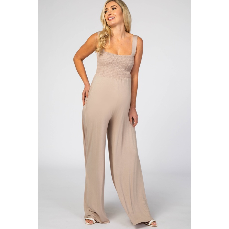 Taupe Sleeveless Wide Leg Maternity Jumpsuit