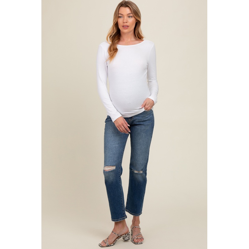 Blue Distressed Knee Slim Fit Maternity Jeans