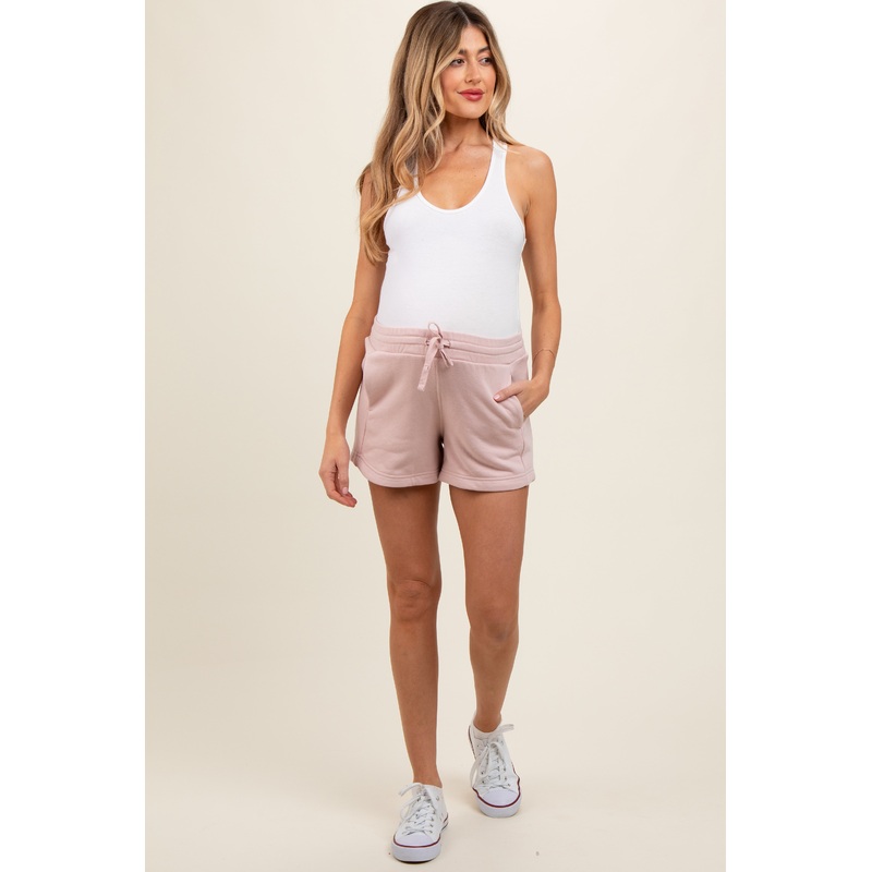 Light Pink Terry Maternity Shorts