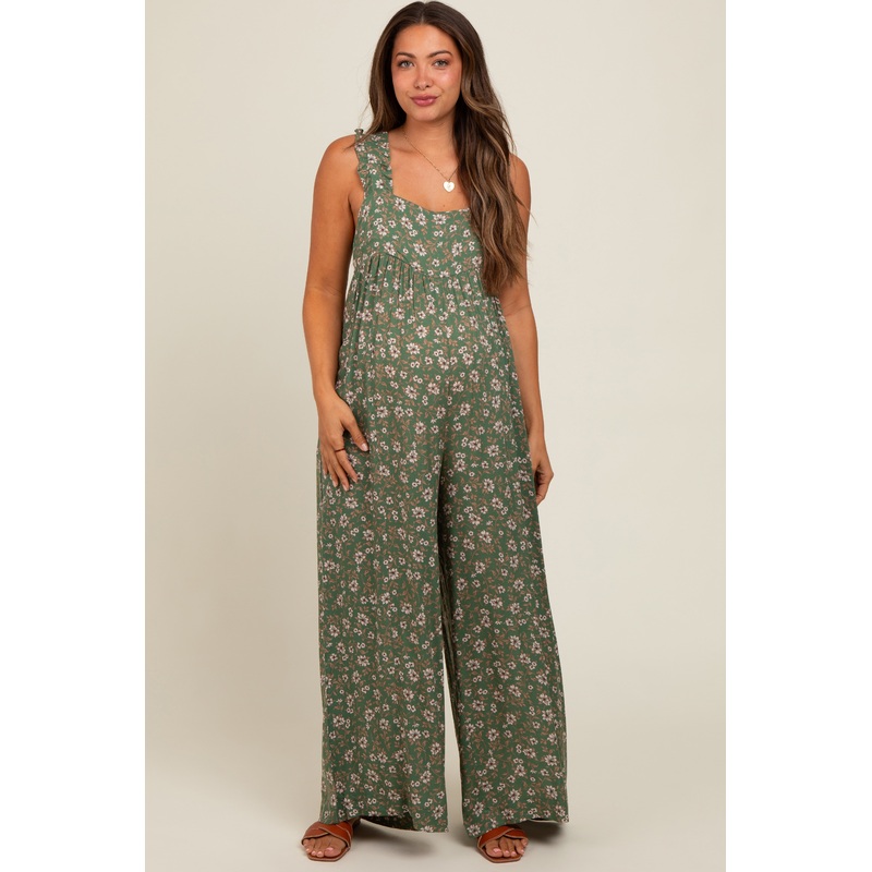 Olive Back Cutout Wide Leg Maternity Jumpsuit
