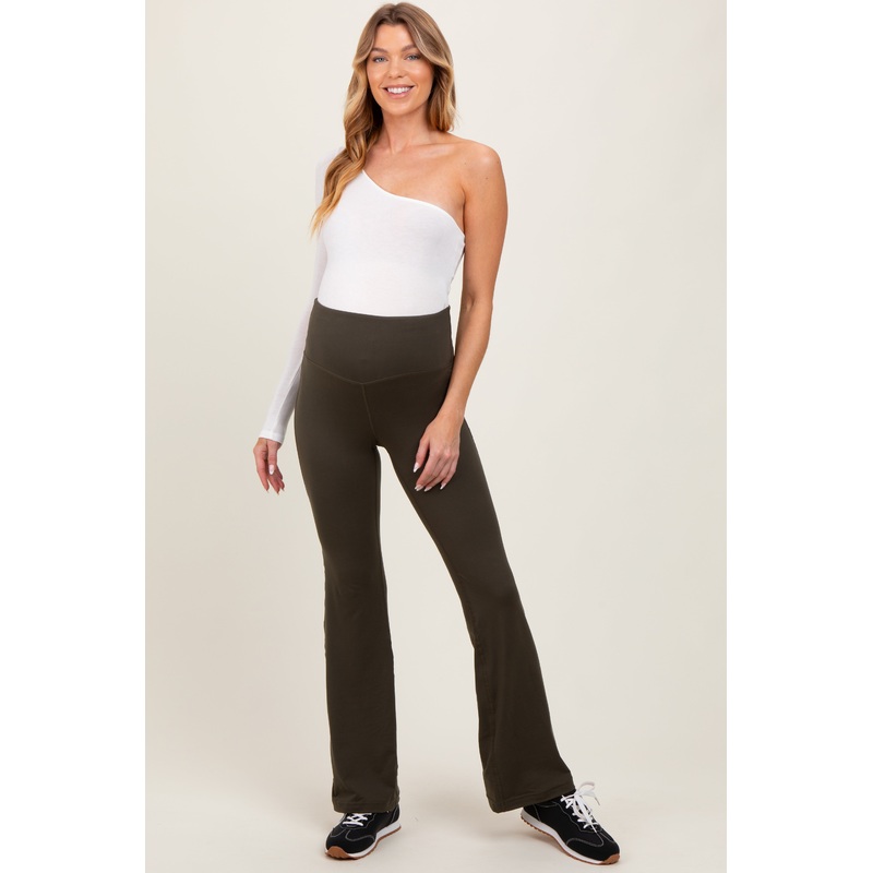 Olive Maternity Flared Leggings