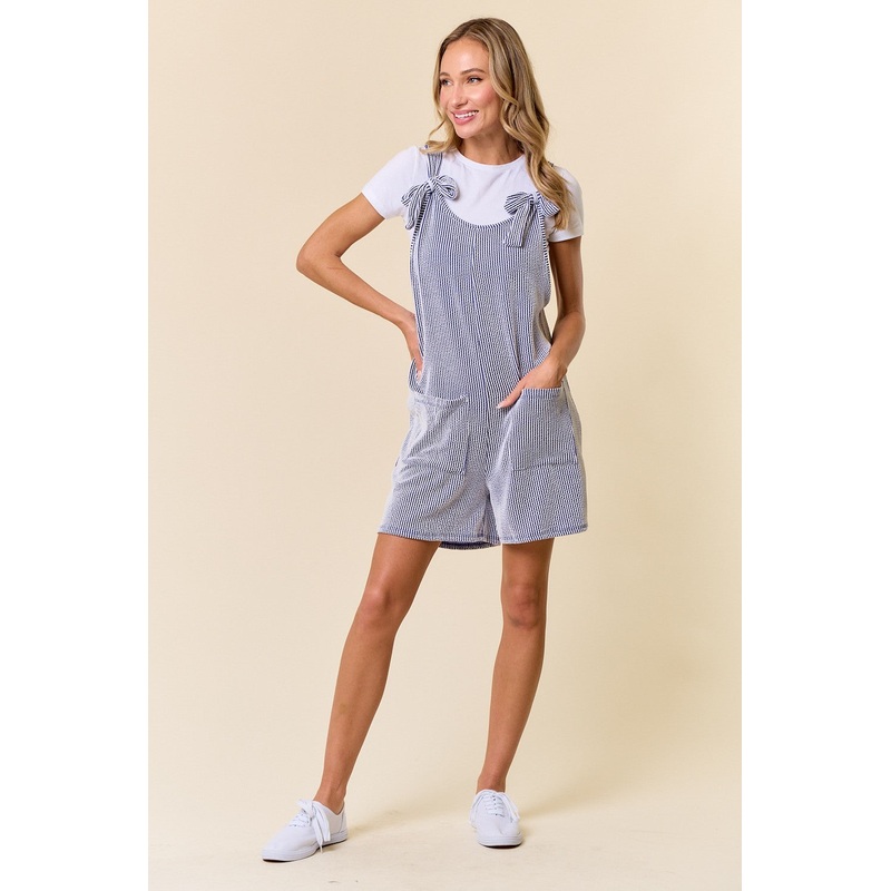 Royal Blue Striped Bow Strap Romper