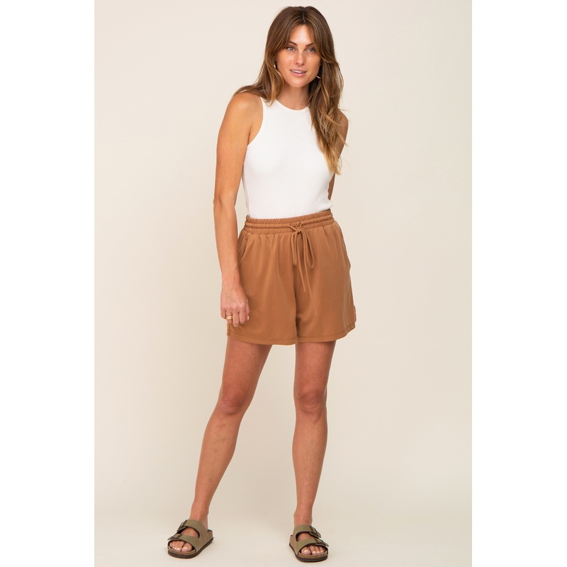 Camel Drawstring Waist Shorts