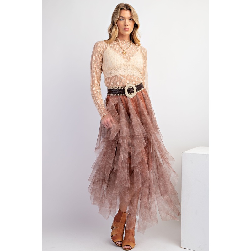 Mocha Floral Printed Mesh Ballerina Skirt