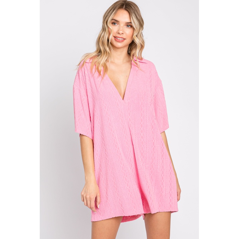 Pink Terry Cloth Collared Romper