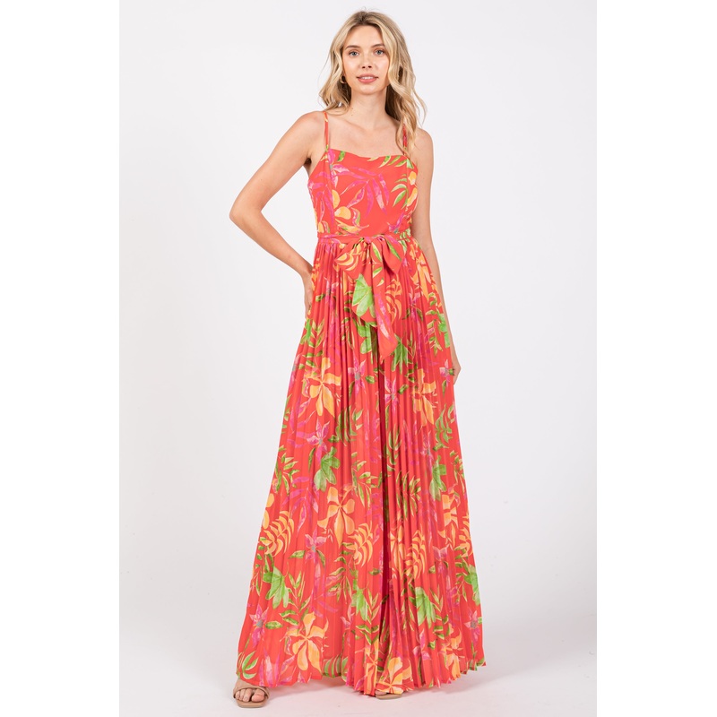 Red Floral Wide Leg Jumpsuit