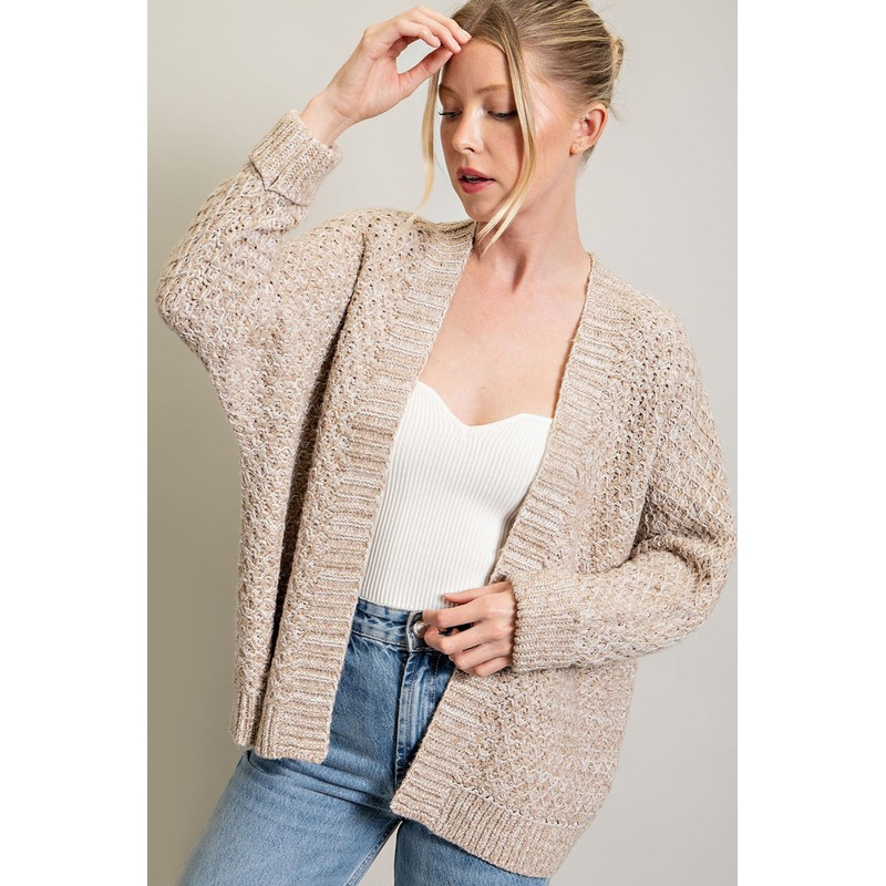Beige Knit Cuffed Cardigan