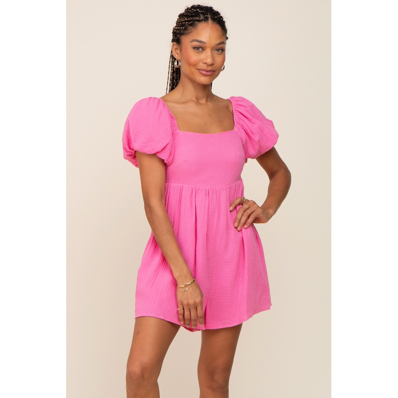 Pink Puff Sleeve Romper