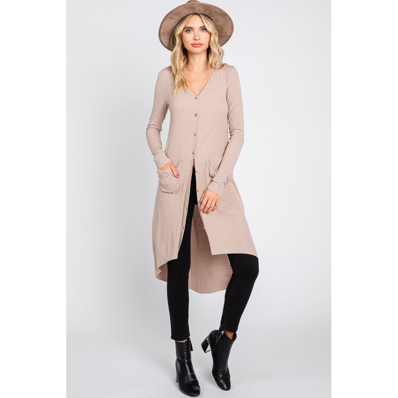 Beige Button Front Knit Cardigan