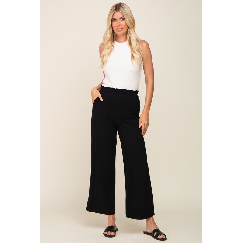 Black Linen Wide Leg Pants