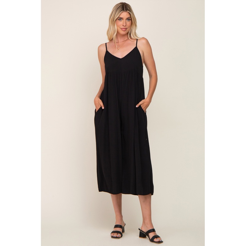 Black Sleeveless Cropped Wide Leg Jumpsuit