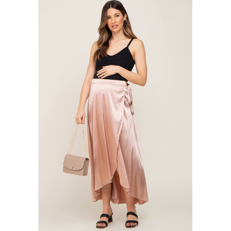 Gold Hi-Lo Satin Maternity Wrap Skirt