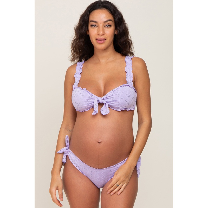 Lavender Eyelet Lettuce Accent Maternity Bikini Set