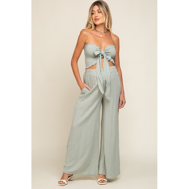 Light Sage Front Tie Crop Top and Pant Maternity Set
