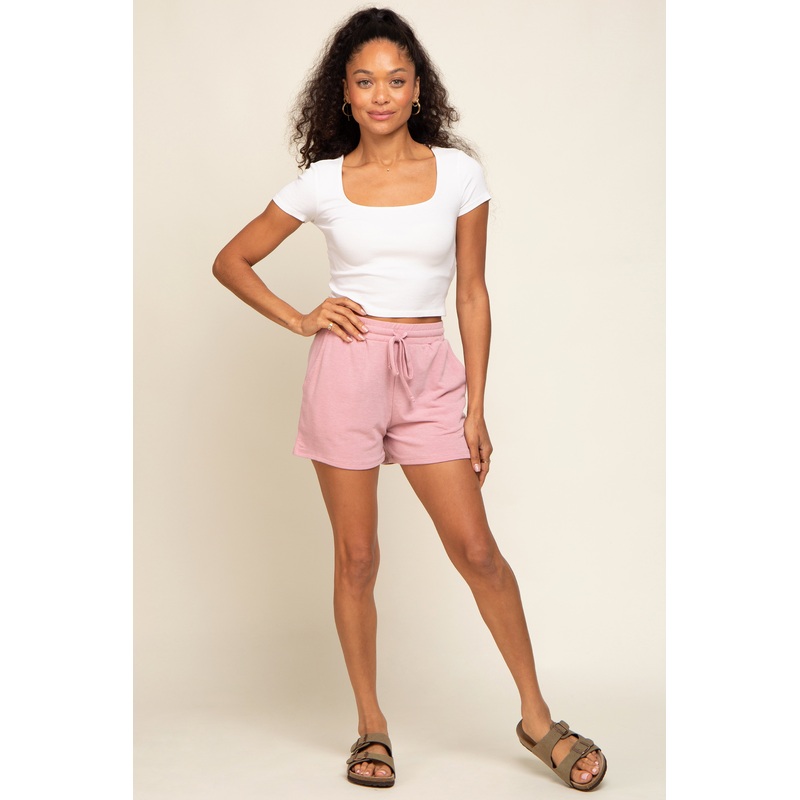 Pink Drawstring Terry Cloth Shorts