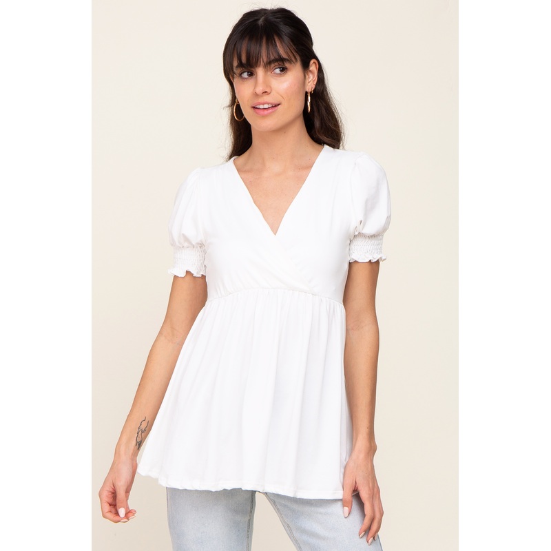 White Puff Sleeve Crossover Nursing Top