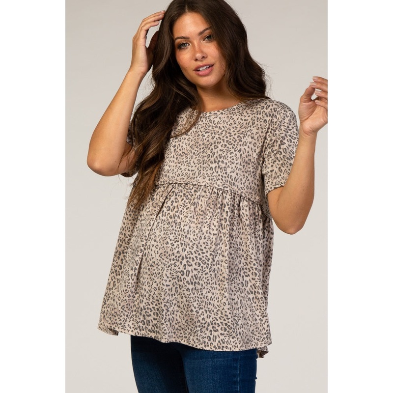 Beige Animal Print Maternity Blouse