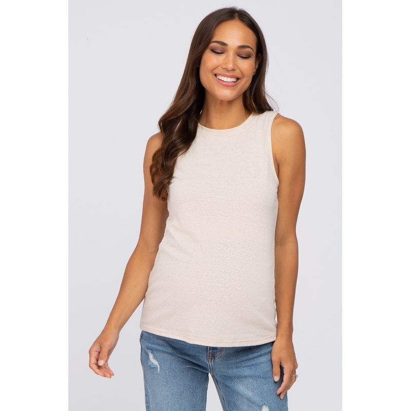 Beige Heather Basic Maternity Tank Top