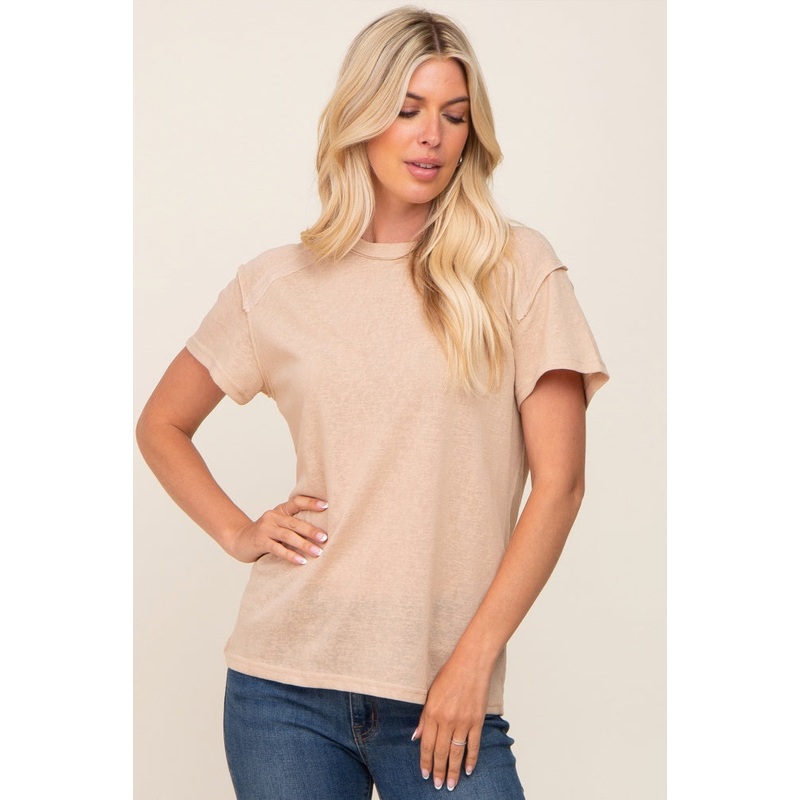 Beige Raw Hem Tee