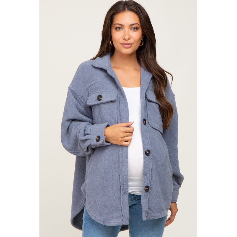 Blue Fleece Maternity Shirt Jacket