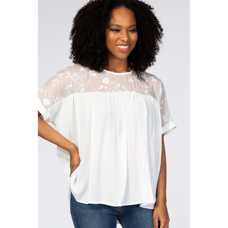 White Floral Embroidered Blouse