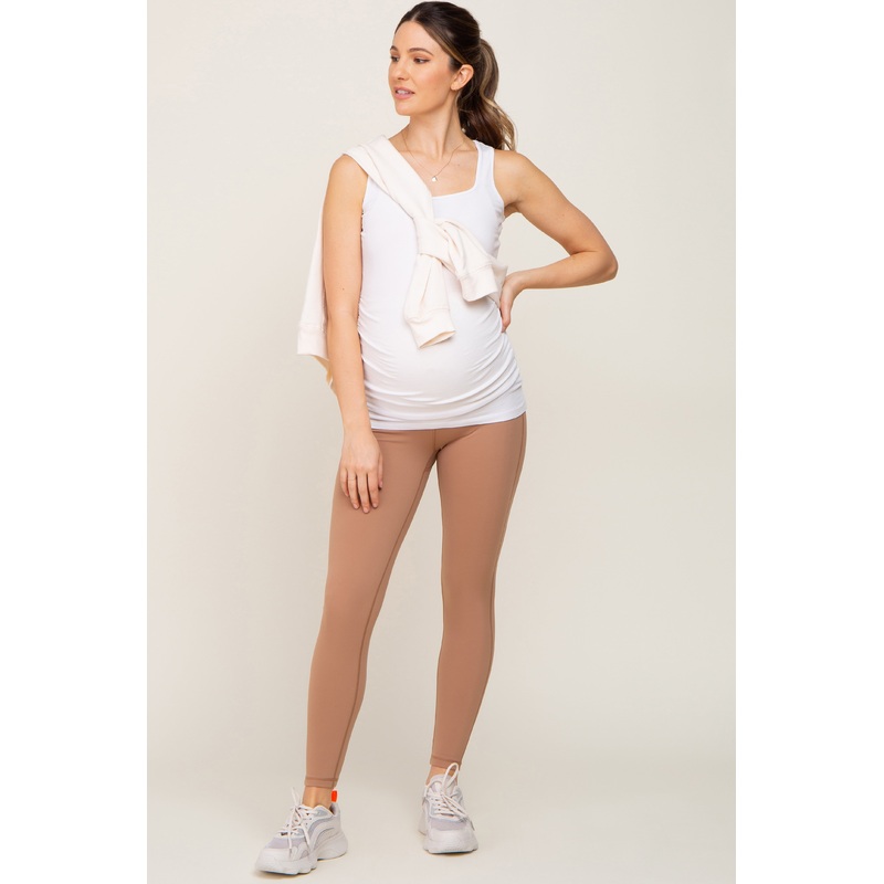 Beige Cropped Maternity Leggings
