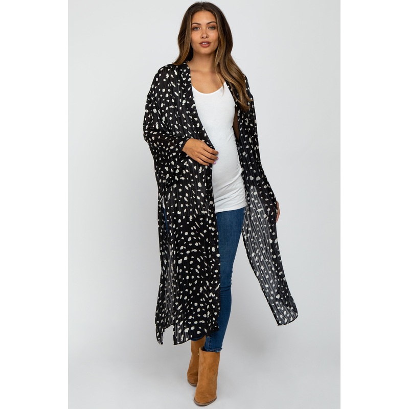 Black Animal Print Side Slit Maternity Cover Up