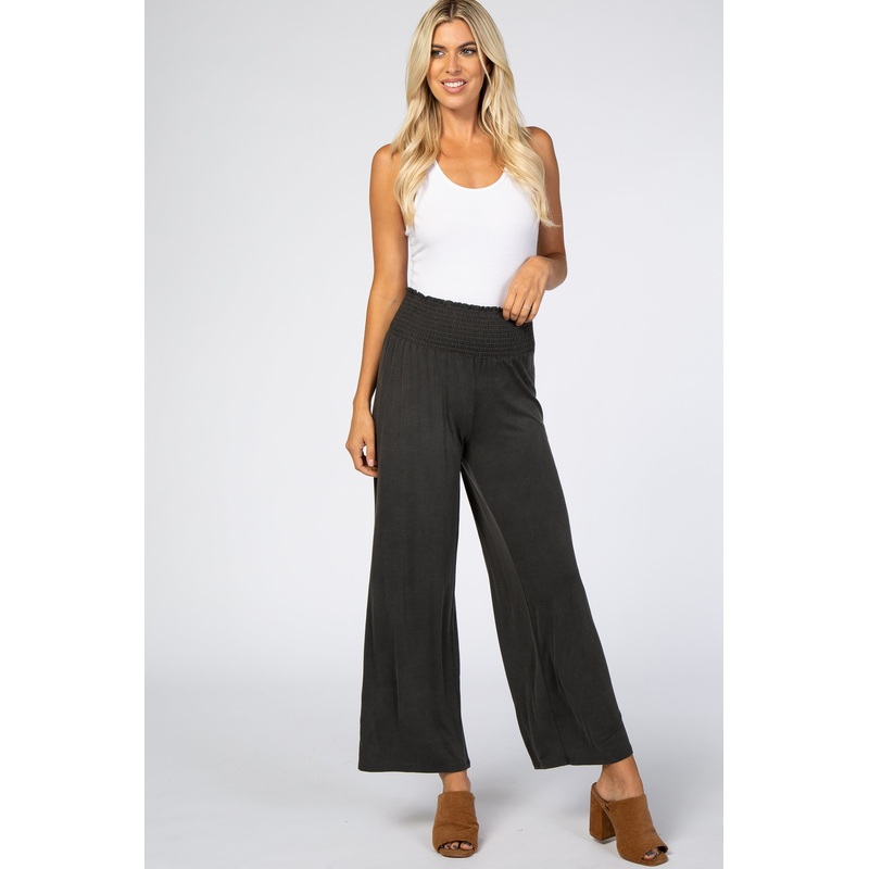 Black Smocked Waist Knit Pants